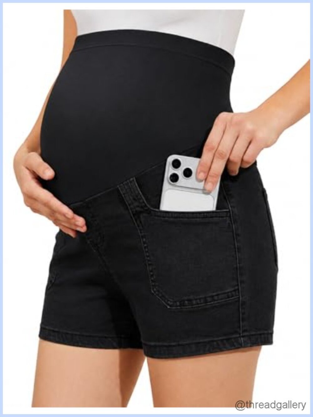 Maternity Denim Shorts Over Belly High Waist Stretch Jean Shorts Deep Pockets